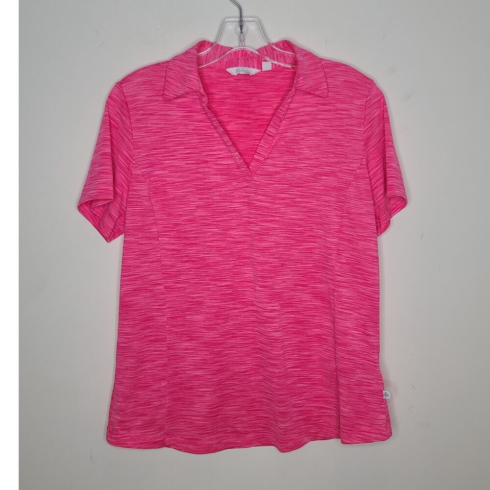 Lady Hagen neon pink heathered spacedye short sleeve polo shirt - medium